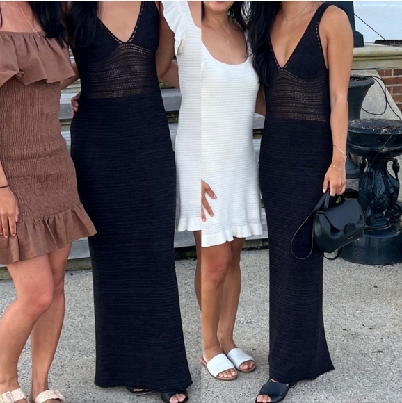 New Torn By Ronny Kobo Madi Crochet Open-Back Black Metallic Maxi Dress - Picture 5 of 7